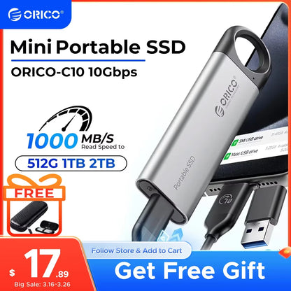 1TB External SSD up to 1050MB/S Hanging Hole Design Portable Solid State Drive Storage PSSD for Tablets Laptops C10