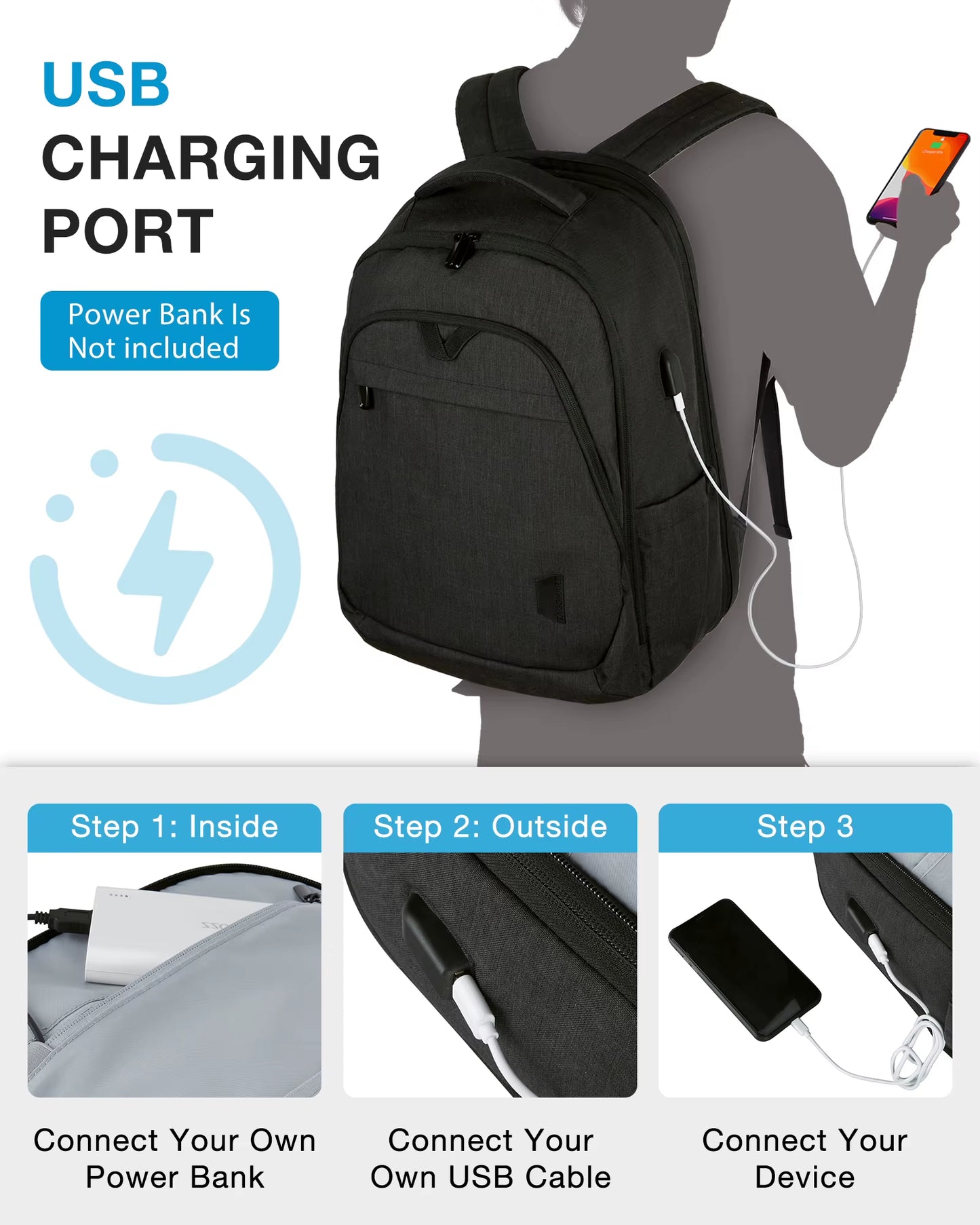 Men'S Backpack Anti-Theft Large Waterproof Women School Bags Travel Bussiness Laptop Backpacks with USB Charging Port