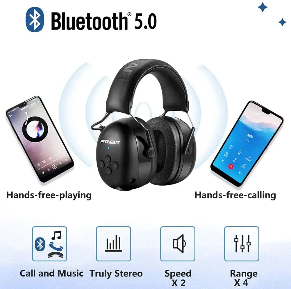 Electronic Headphone 5.0 Bluetooth Earmuffs Hearing Protection Headphones for Music Safety Noise Reduction Charging
