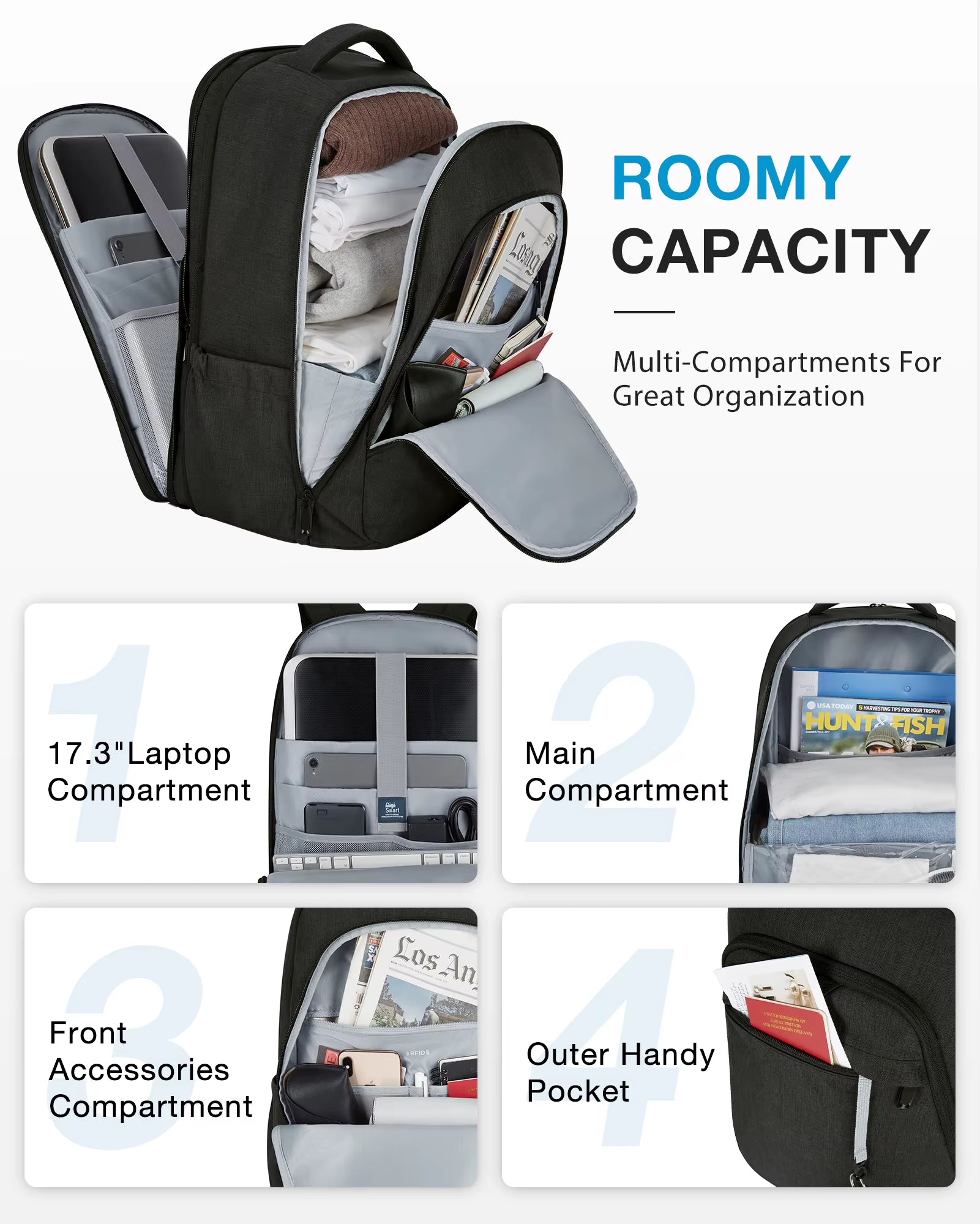 Men'S Backpack Anti-Theft Large Waterproof Women School Bags Travel Bussiness Laptop Backpacks with USB Charging Port
