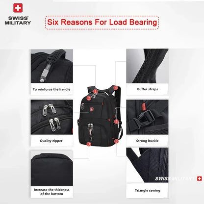SWISS 17" Laptop Backpack Waterproof USB Charge Port Swiss-Style Multifunctional Rucksack Schoolbag Mochila Hiking Travel Bag