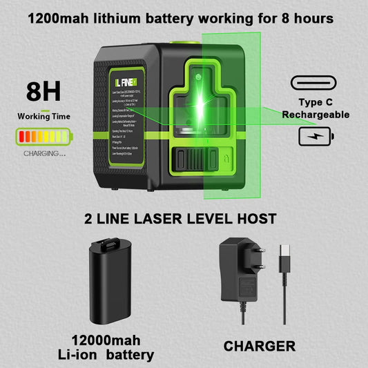 Laser Level 2 Lines Cross Green Level Laser Horizontal Vertical Nivel Laser Automatic 360°Self-Leveling Laser Level Tools