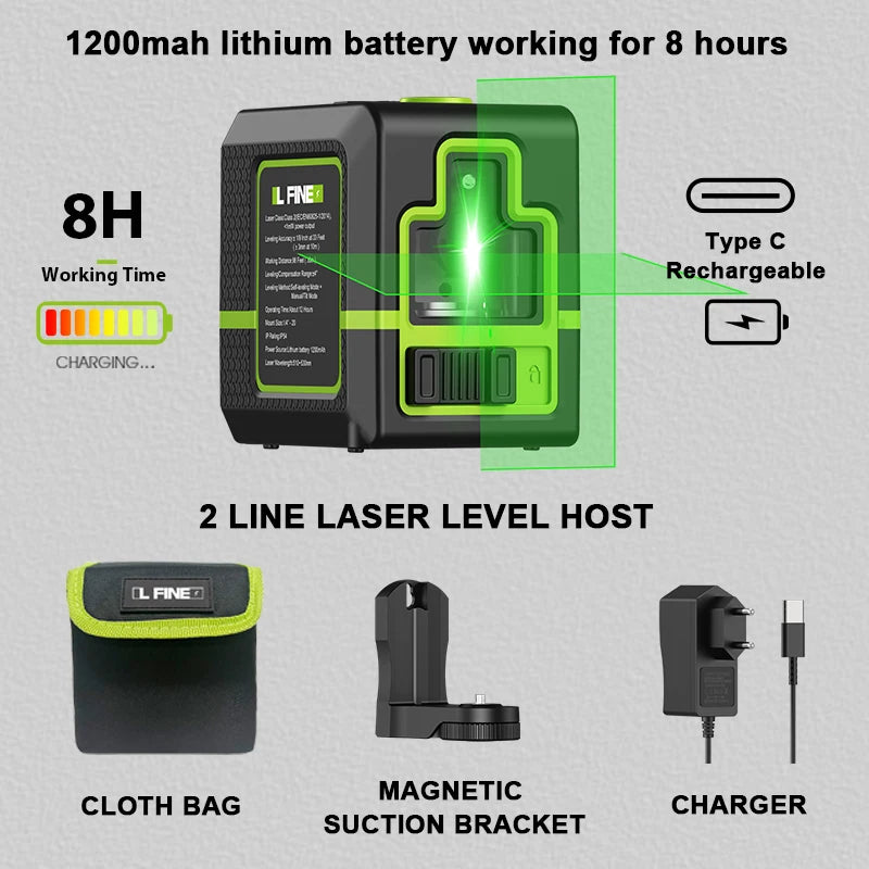 Laser Level 2 Lines Cross Green Level Laser Horizontal Vertical Nivel Laser Automatic 360°Self-Leveling Laser Level Tools