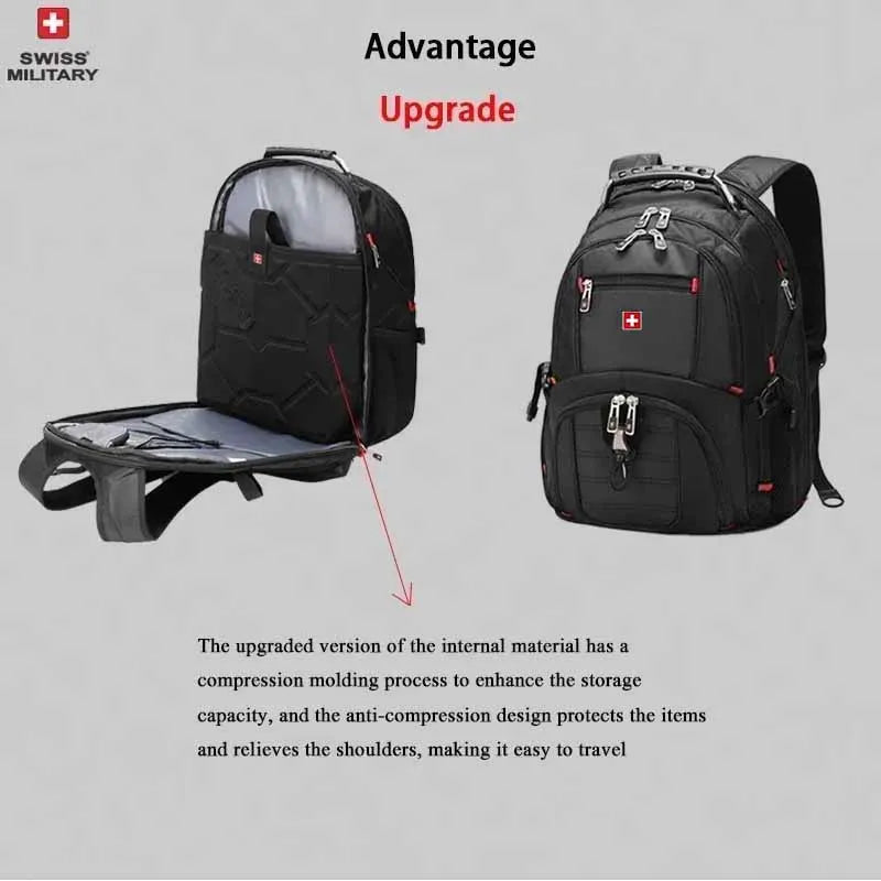SWISS 17" Laptop Backpack Waterproof USB Charge Port Swiss-Style Multifunctional Rucksack Schoolbag Mochila Hiking Travel Bag