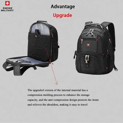 SWISS 17" Laptop Backpack Waterproof USB Charge Port Swiss-Style Multifunctional Rucksack Schoolbag Mochila Hiking Travel Bag