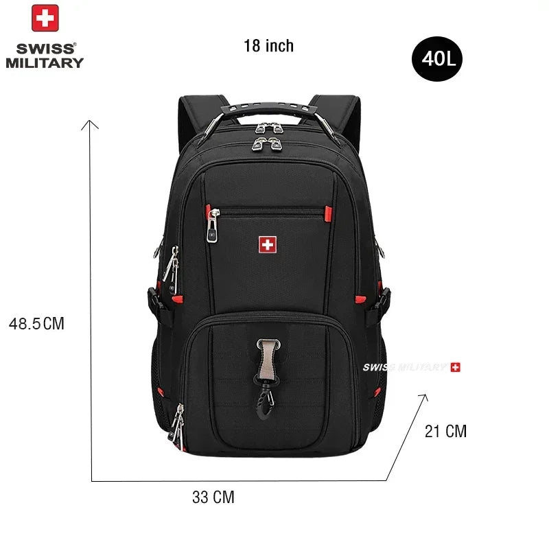 SWISS 17" Laptop Backpack Waterproof USB Charge Port Swiss-Style Multifunctional Rucksack Schoolbag Mochila Hiking Travel Bag