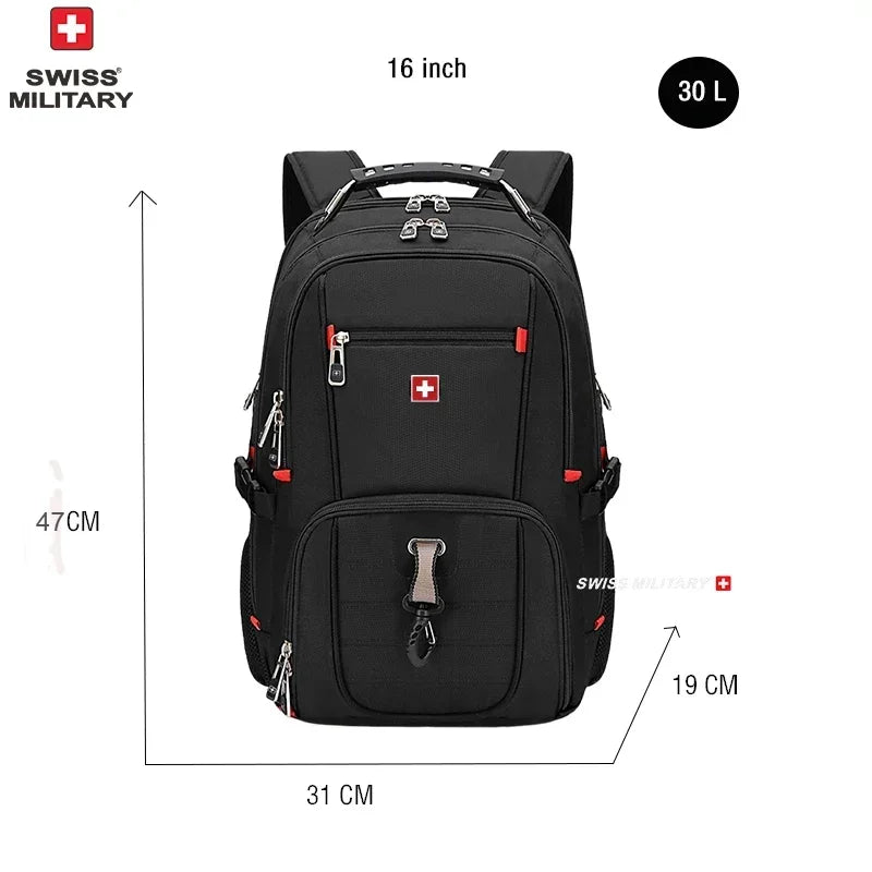 SWISS 17" Laptop Backpack Waterproof USB Charge Port Swiss-Style Multifunctional Rucksack Schoolbag Mochila Hiking Travel Bag