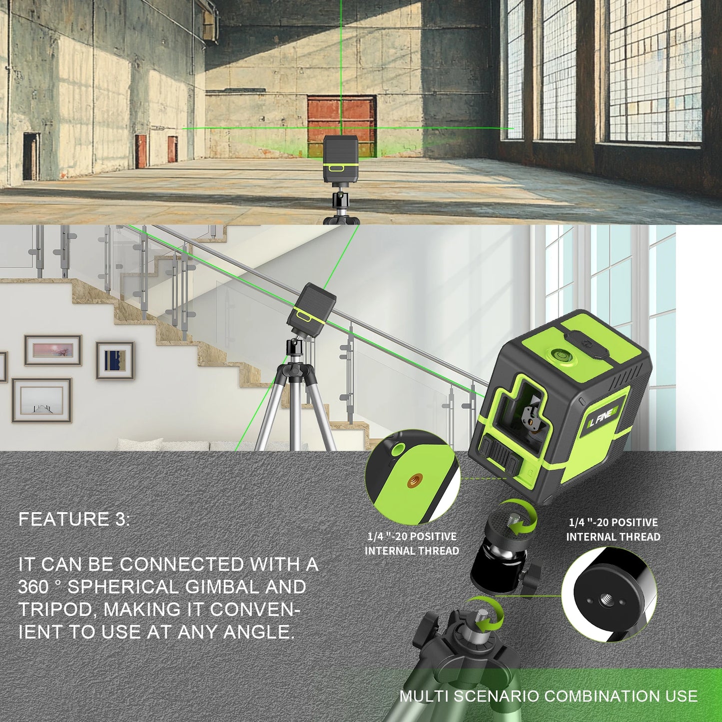 Laser Level 2 Lines Cross Green Level Laser Horizontal Vertical Nivel Laser Automatic 360°Self-Leveling Laser Level Tools