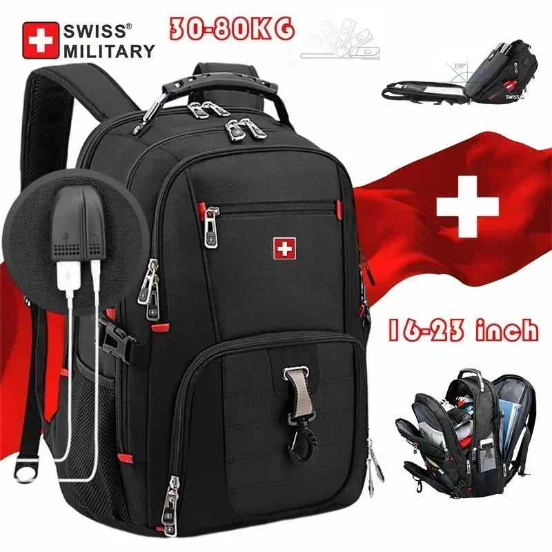 SWISS 17" Laptop Backpack Waterproof USB Charge Port Swiss-Style Multifunctional Rucksack Schoolbag Mochila Hiking Travel Bag